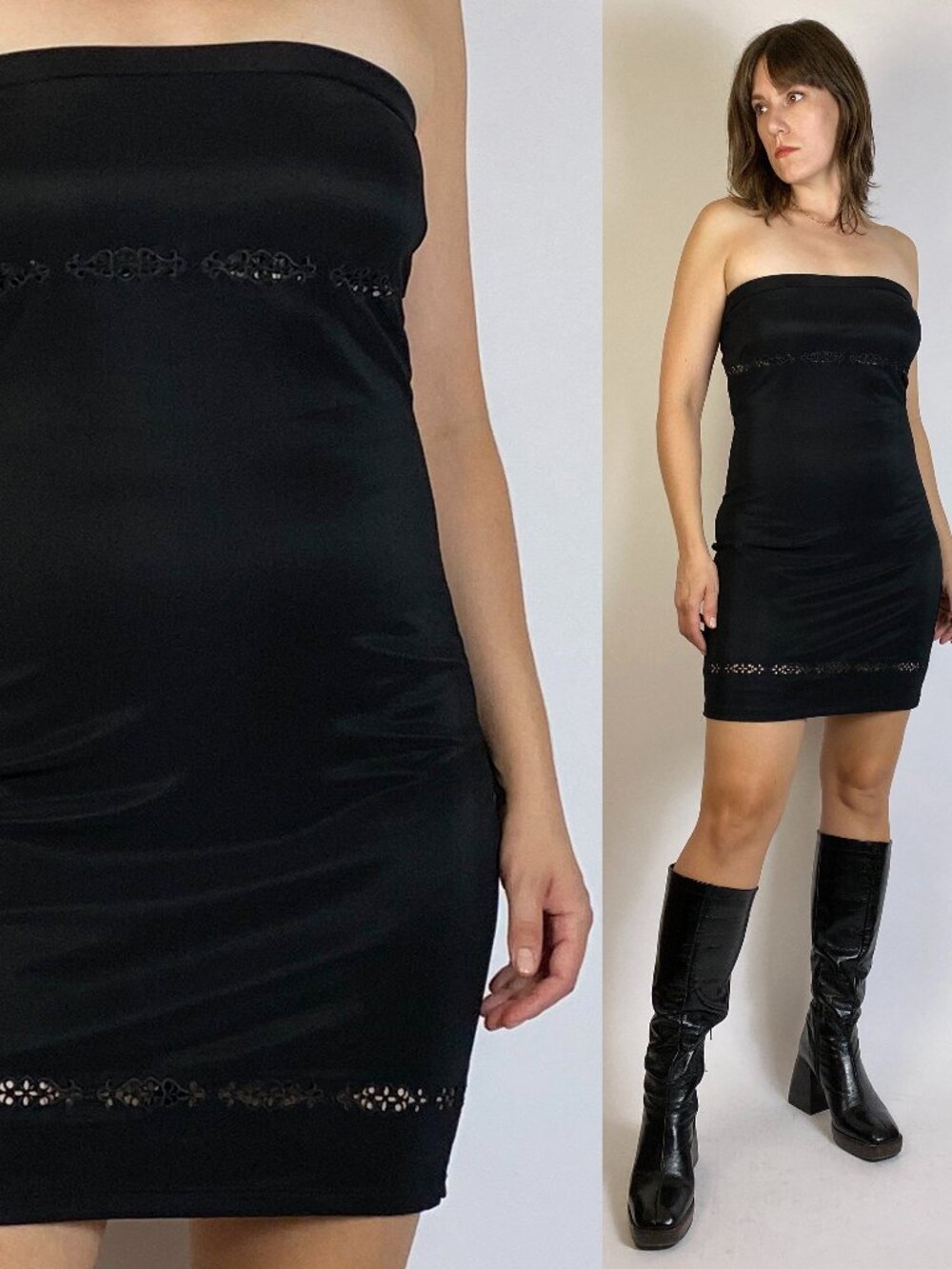 Vintage Y2K Slinky Mini Tube Dress with Cut Out Detail -- Small to Medium